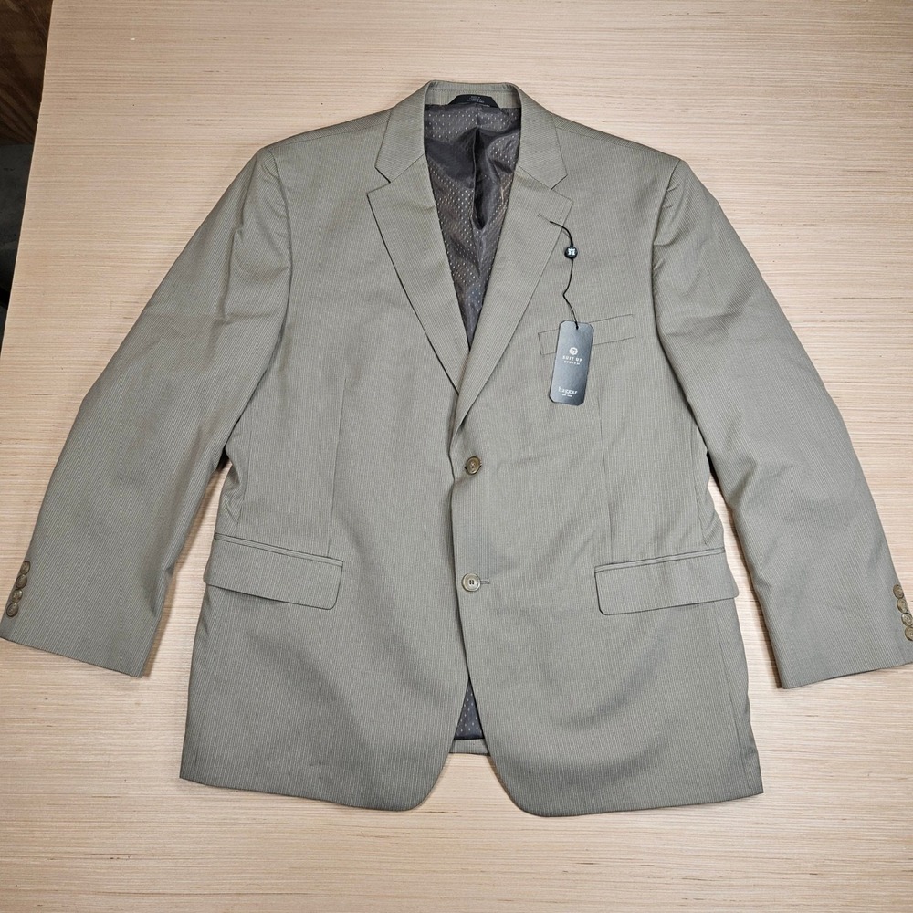 Haggar‎ Suit Jacket Mens 48R Tan Pinstripe Suit Up System Custom Fit NEW